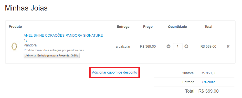 Onde digitar o cupom desconto Pandora