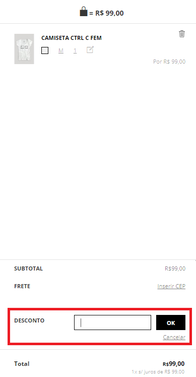 Onde colar o cupom de desconto Reserva