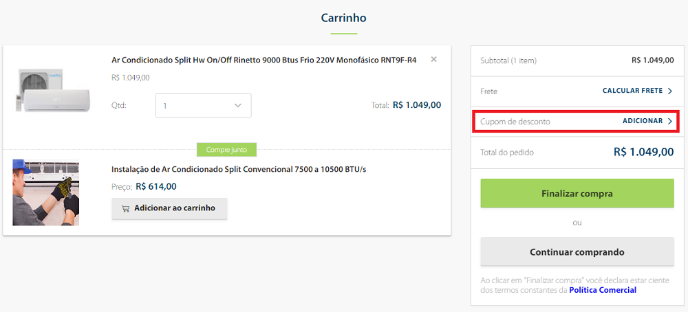 Como utilizar o cupom Central Ar