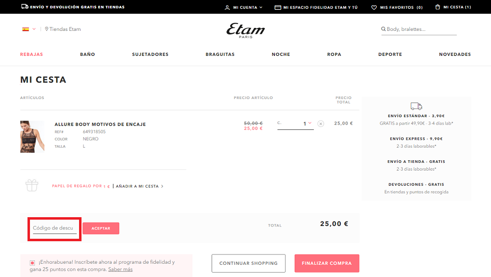 codigo descuento etam