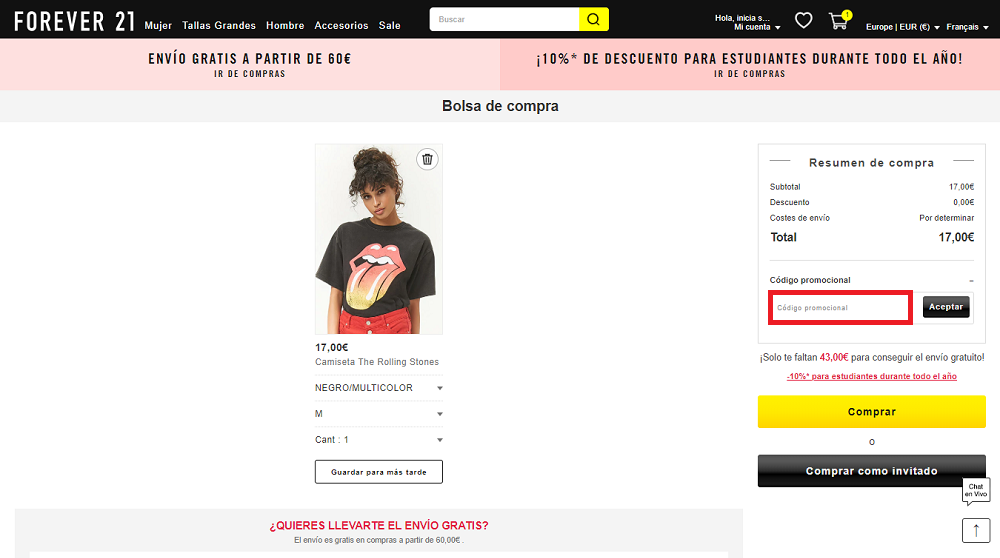 codigo descuento forever 21