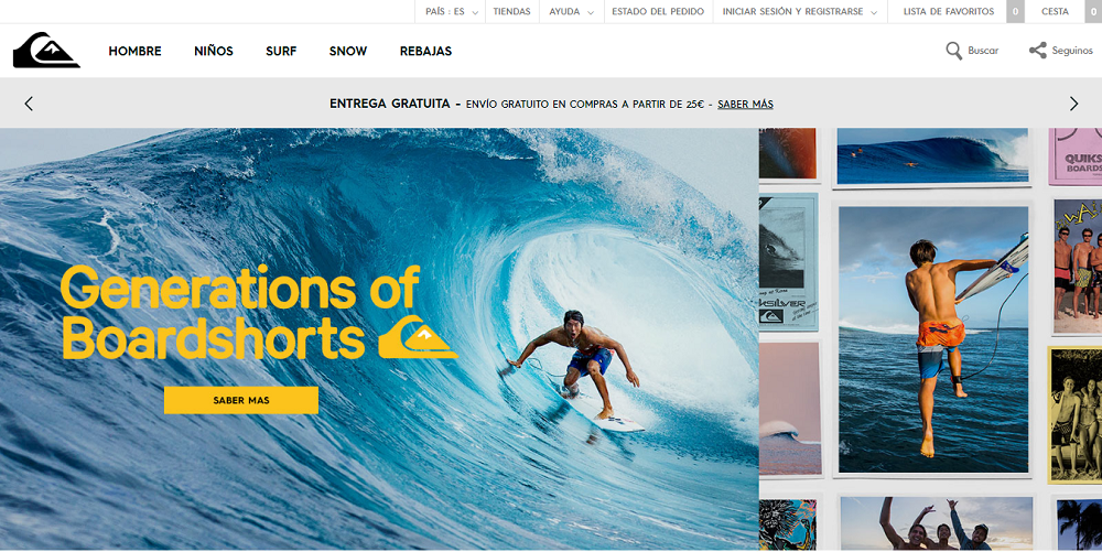 Pagina inicial de Quiksilver