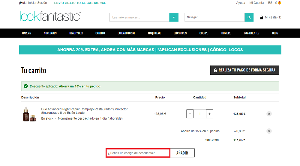 cupon descuento lookfantastic