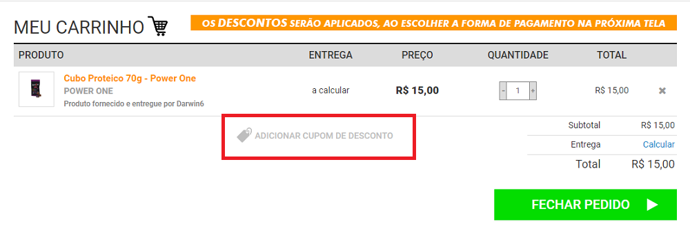 Usar o cupom Darwin6