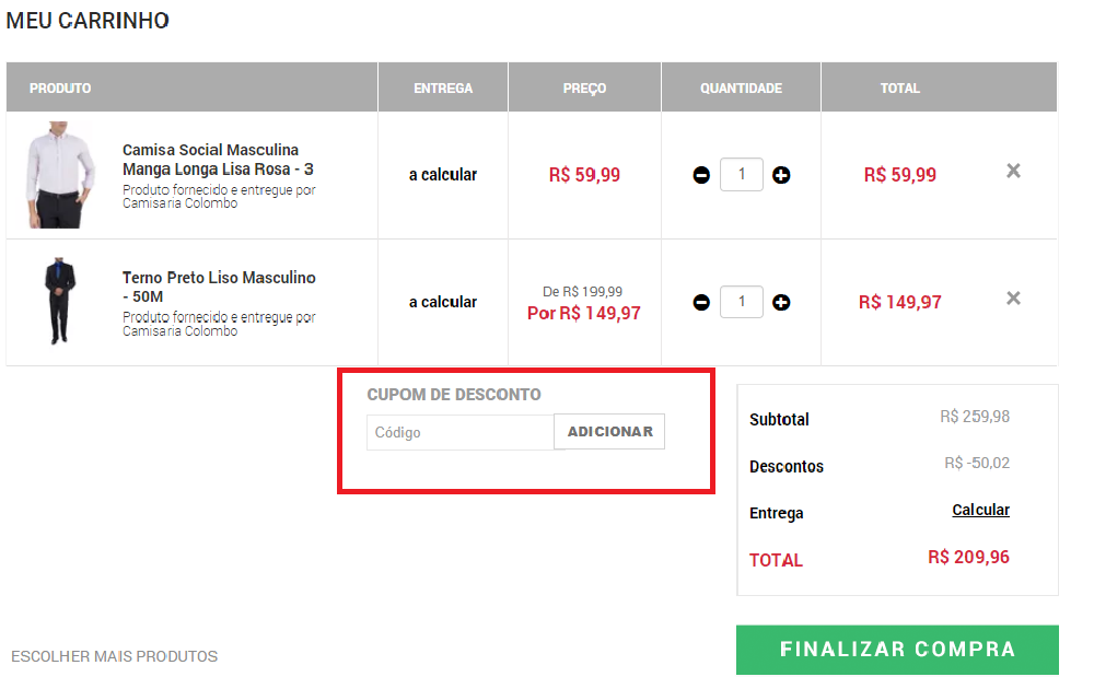 Desfrute do cupom Camisaria Colombo