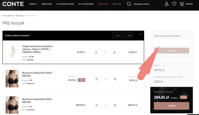conte sklep koszyk wprowadź swój kod rabatowy